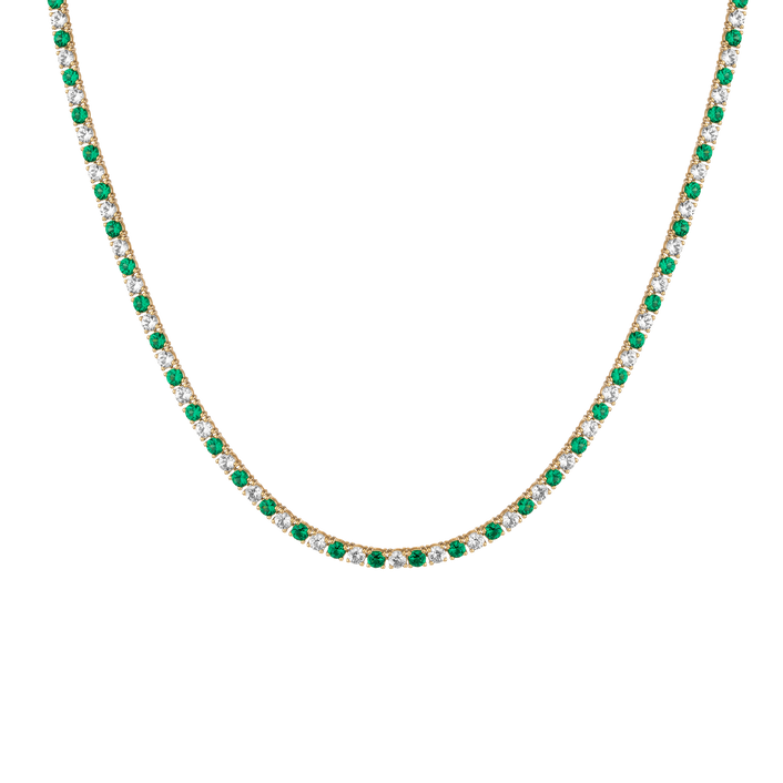 Lab Grown White Sapphire and Green Emerald Alternating Tennis Necklace