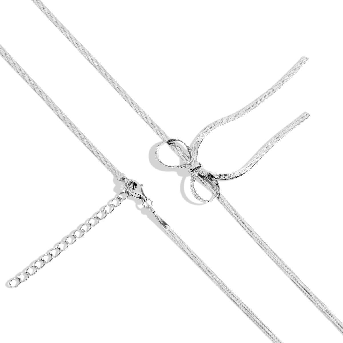Herringbone Bow Choker Vermeil White Gold 14in 16in