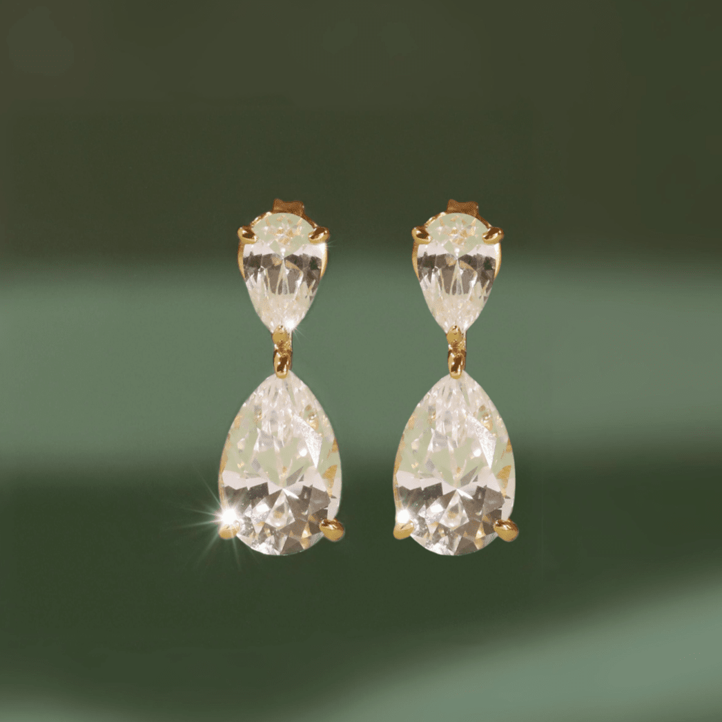Lab Grown White Sapphire Pear Drop Earrings