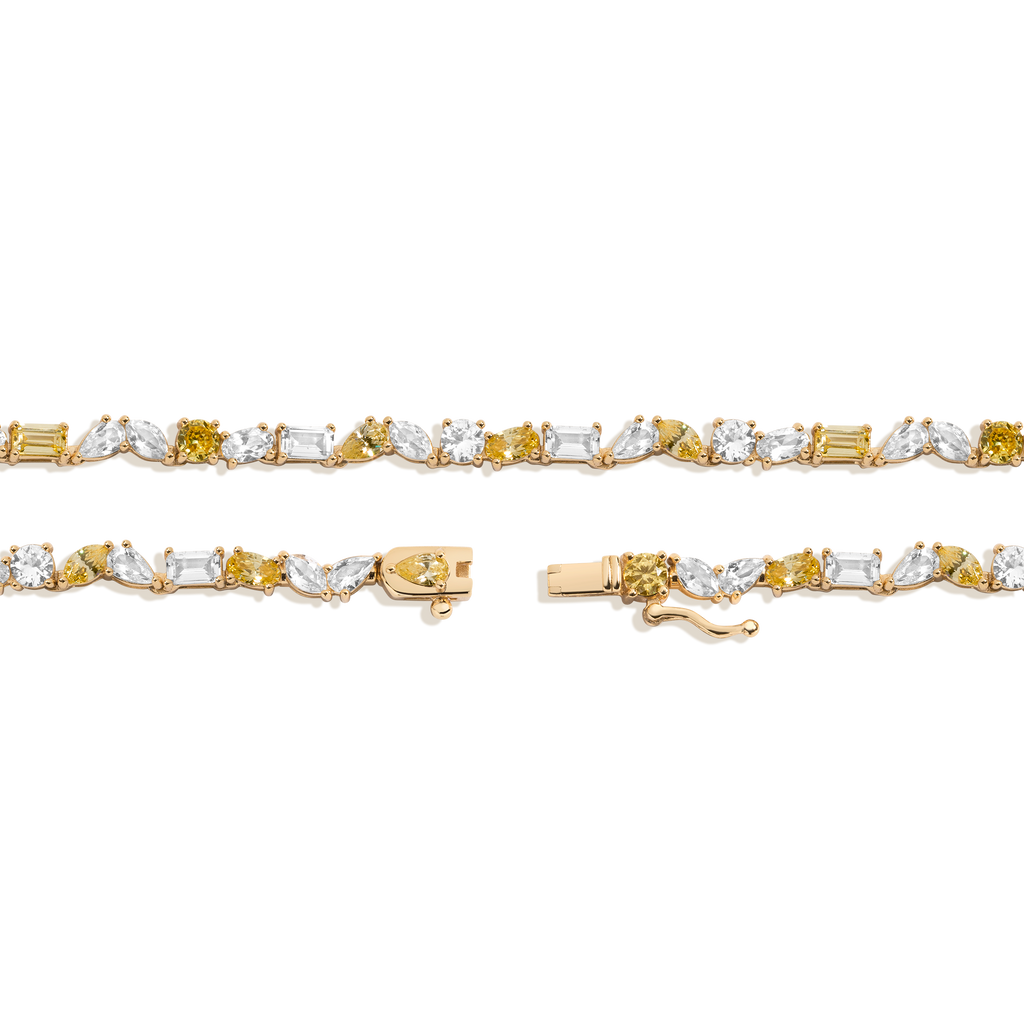 Lab Grown White Sapphire and Canary Mixed Shape Tennis Necklace