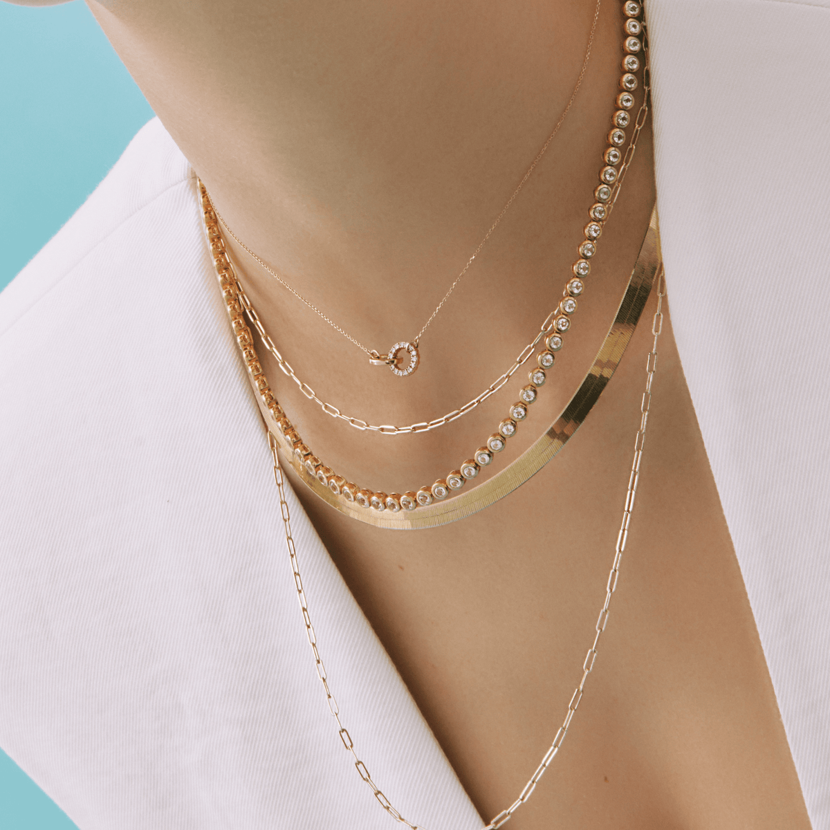 Gold Herringbone Chain Necklace