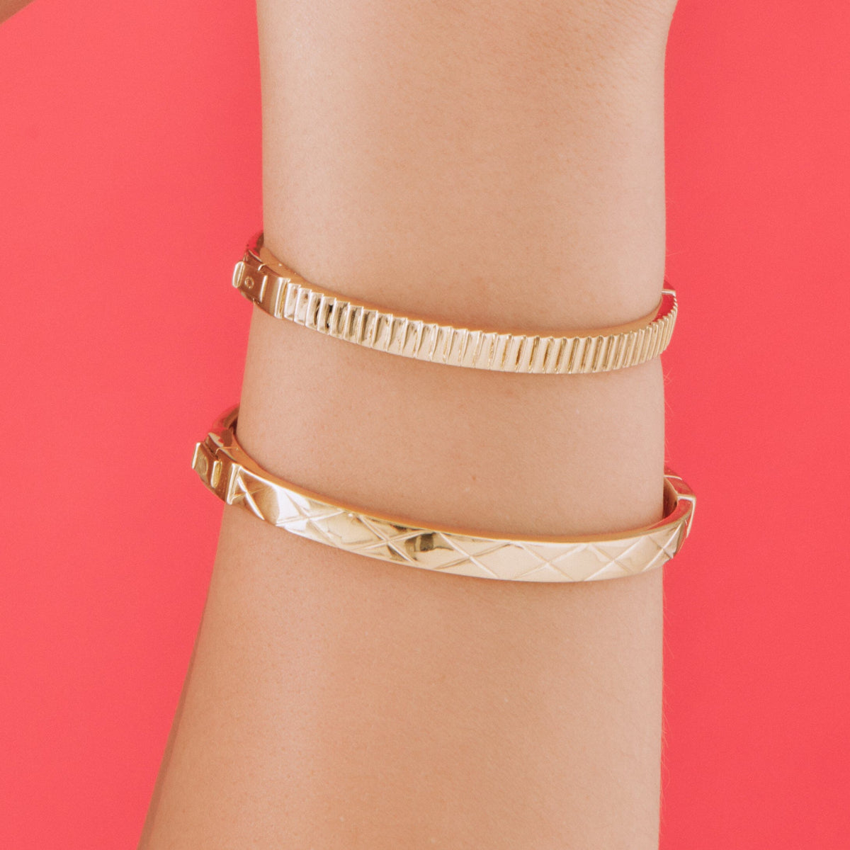 Quilted Gold Hinged Bracelet