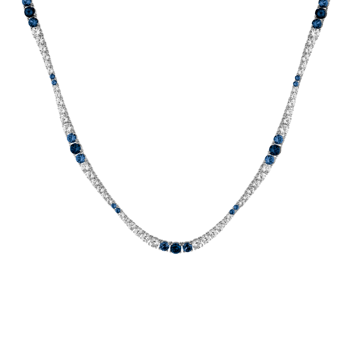Lab Grown Blue Sapphire and White Sapphire Scalloped Tennis Necklace