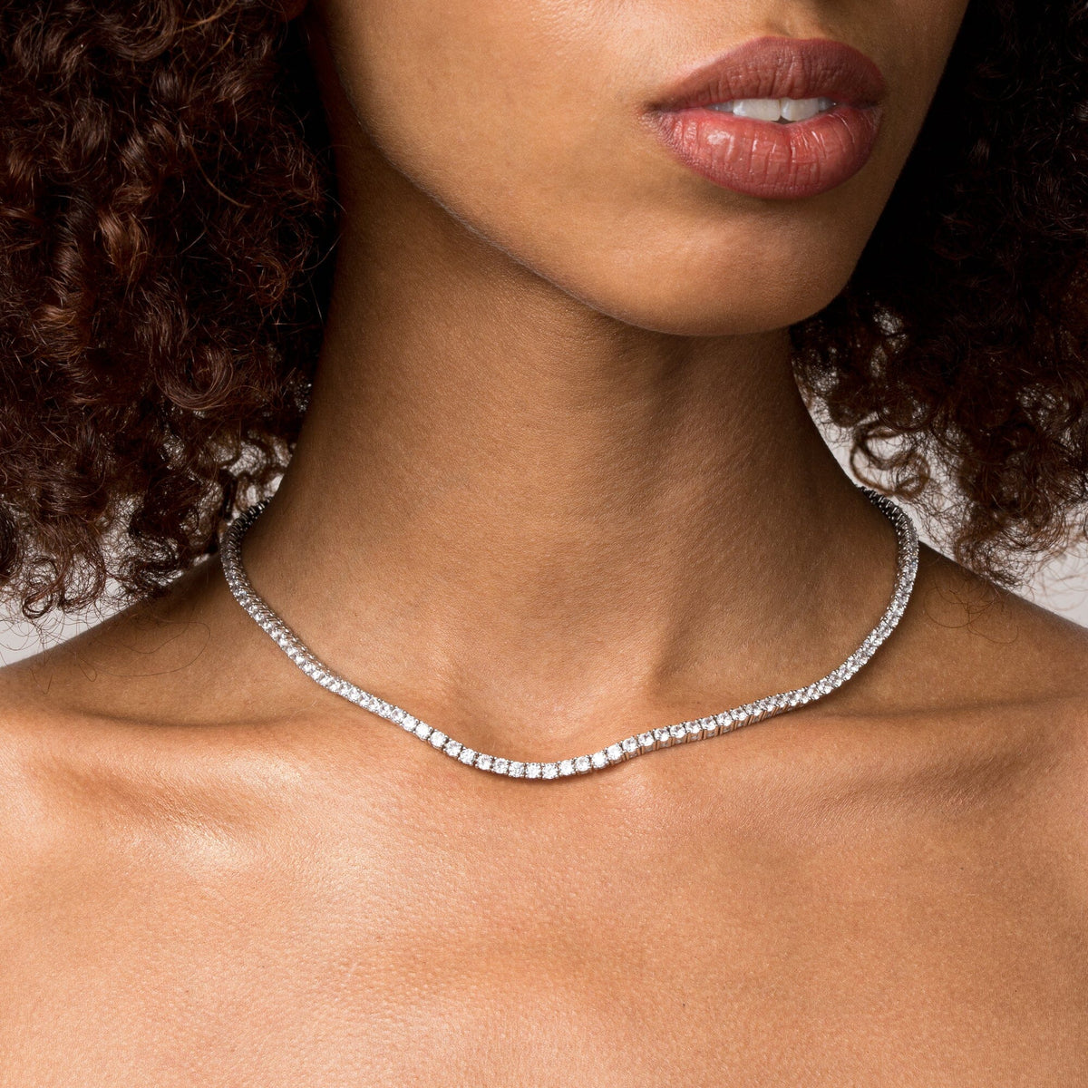 White Sapphire Tennis Necklace Vermeil White Gold Yellow Gold 13ct