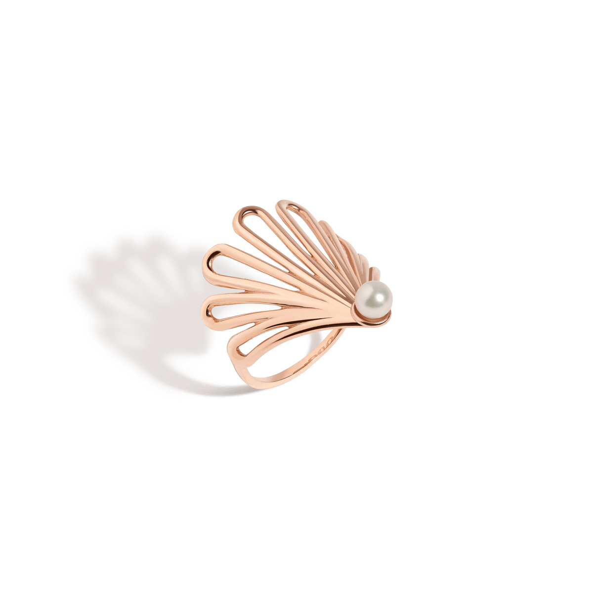 Deco Fan Pearl Ring Rose Gold Vermeil 14K 18K