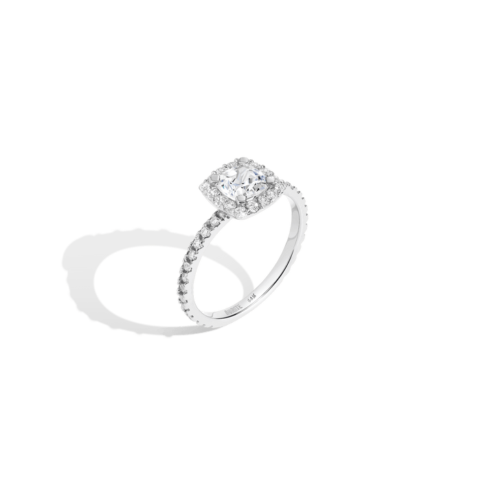 Pavé Cushion Cut Halo Diamond Ring