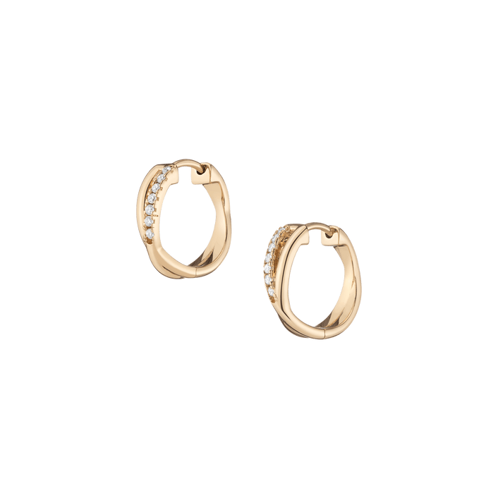 Diamond Crossover Huggie Earrings (15mm)14k 18k Yellow Gold Single Pair First