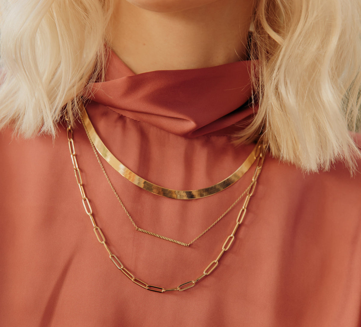 Gold Herringbone Chain Necklace