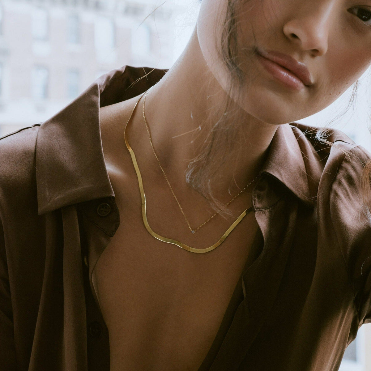 Gold Herringbone Chain Necklace
