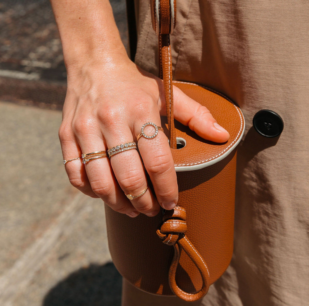 Quadricolor Ring with White Diamonds On Model Lifestyle