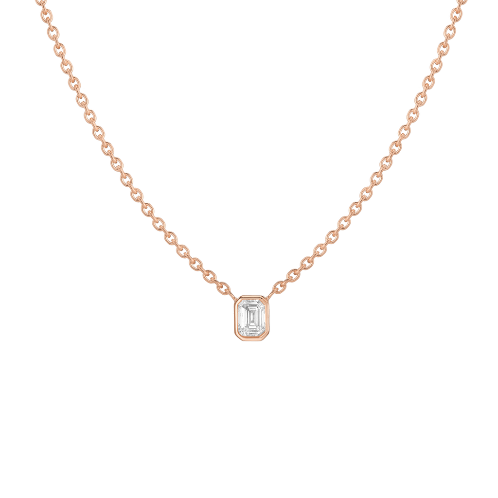 XL Diamond Emerald Bezel Necklace in Yellow Rose or White Gold