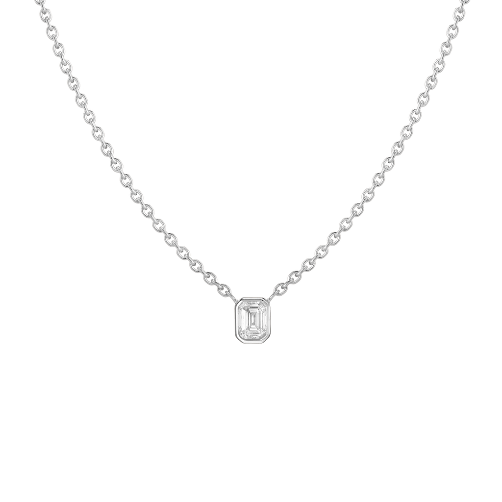 XL Diamond Emerald Bezel Necklace in Yellow, Rose or White Gold