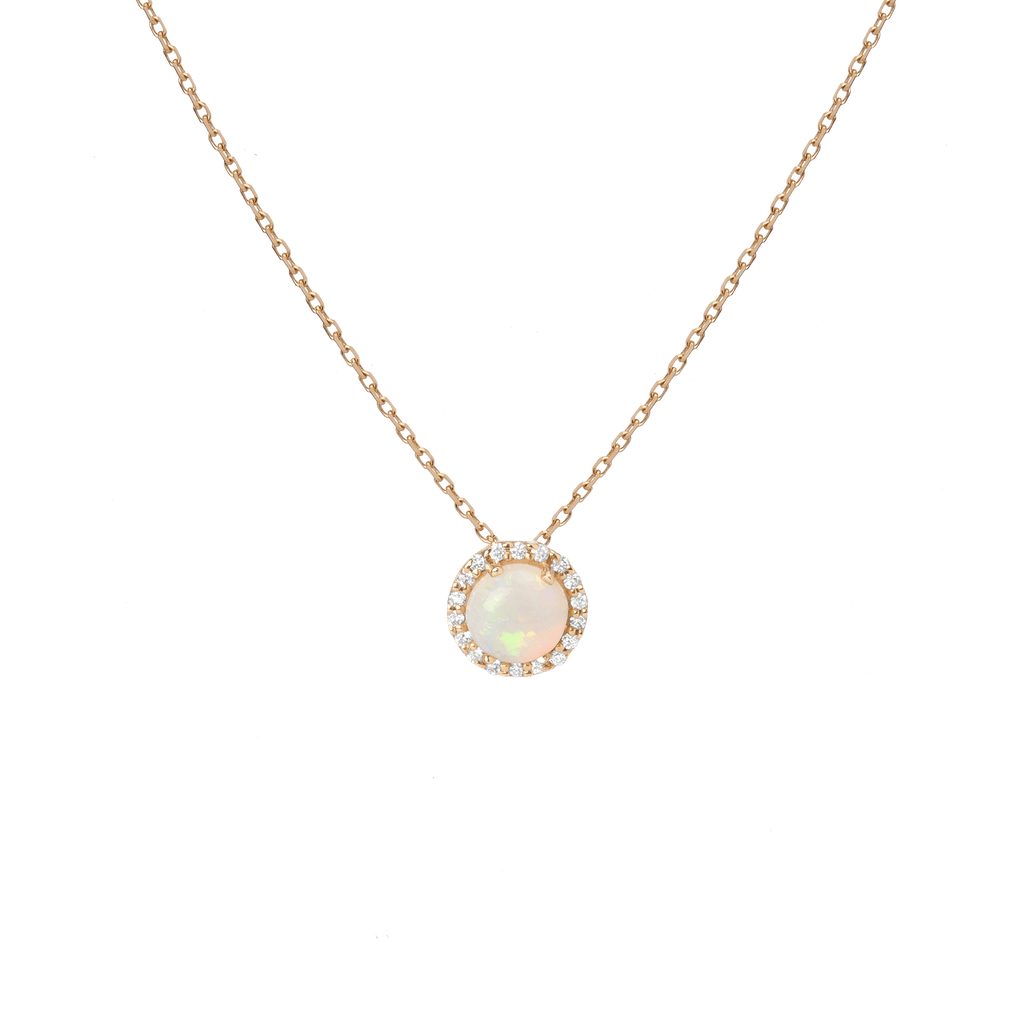 Dawn Round White Opal Sun Pendant Necklace, Gold