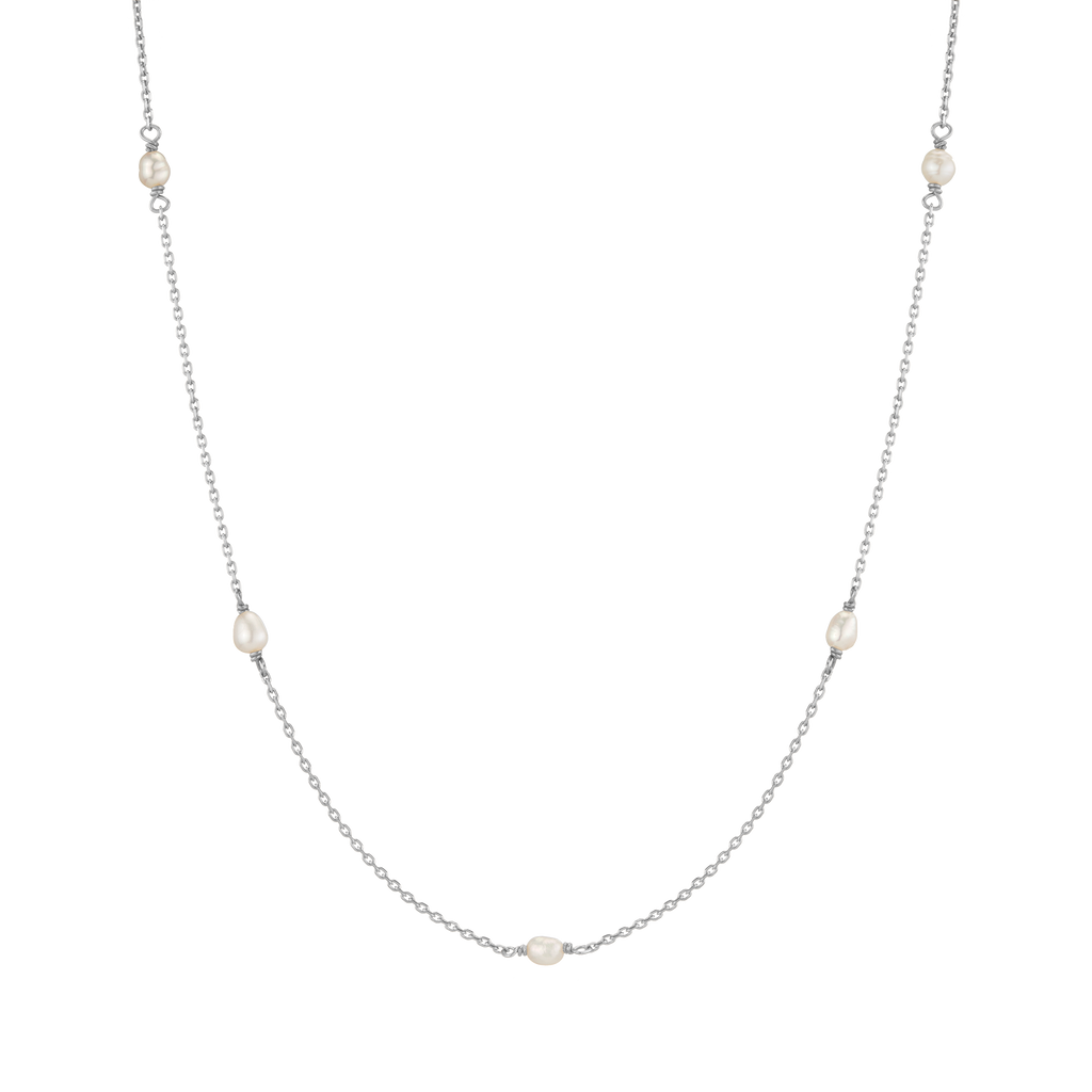 Endless Pearl Station Necklace in Yellow Rose or White Gold