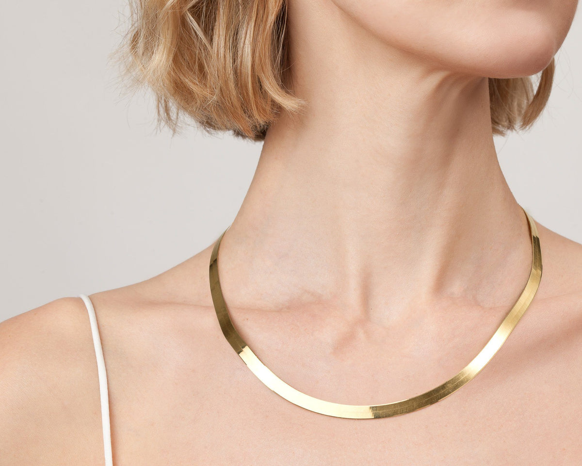 Gold Herringbone Chain Necklace