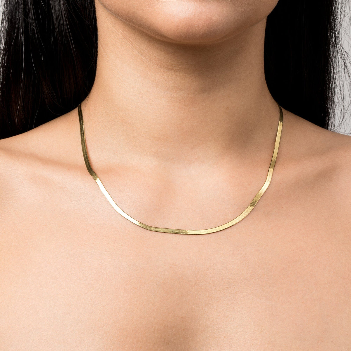Gold Herringbone Chain Necklace