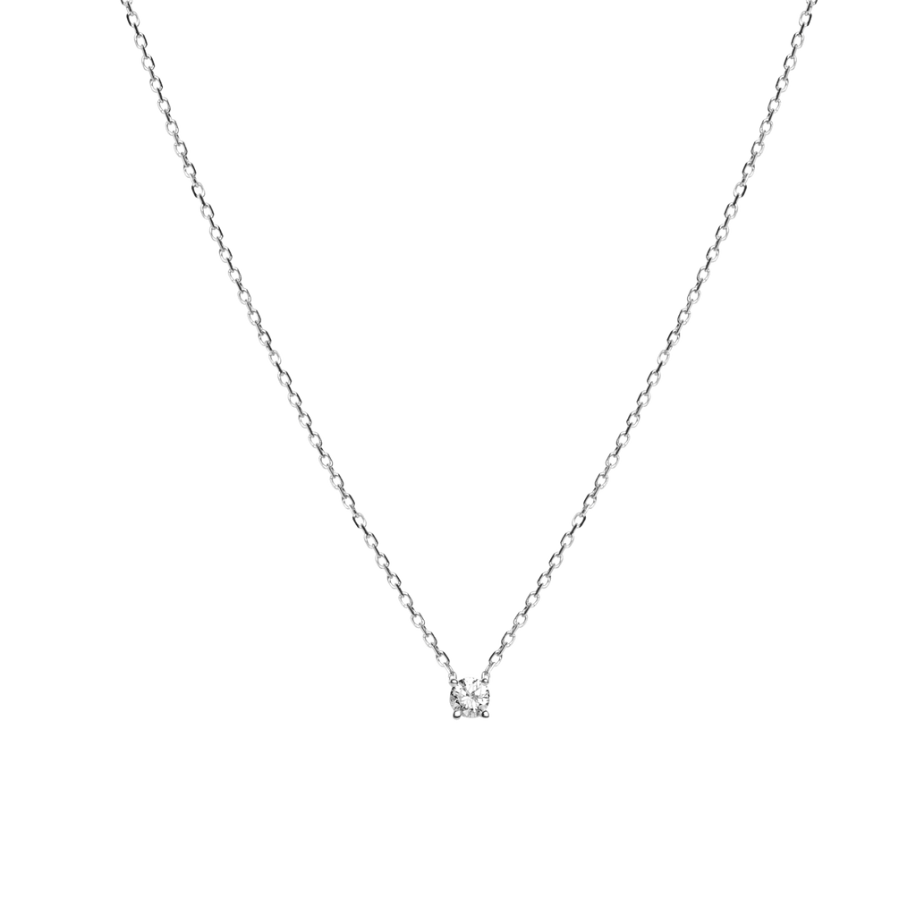 Silver diamond solitaire necklace deals