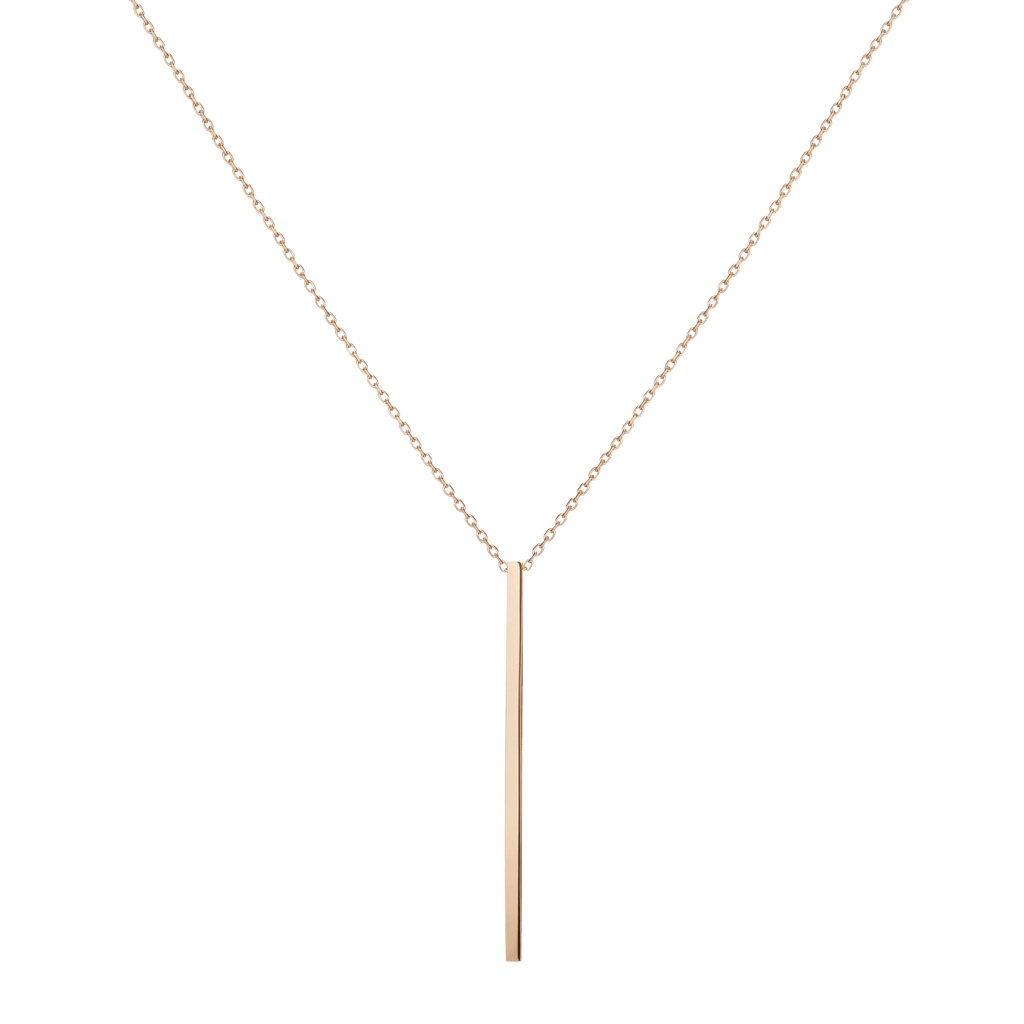 Long Gold Bar Drop Necklace in Yellow, Rose or White Gold
