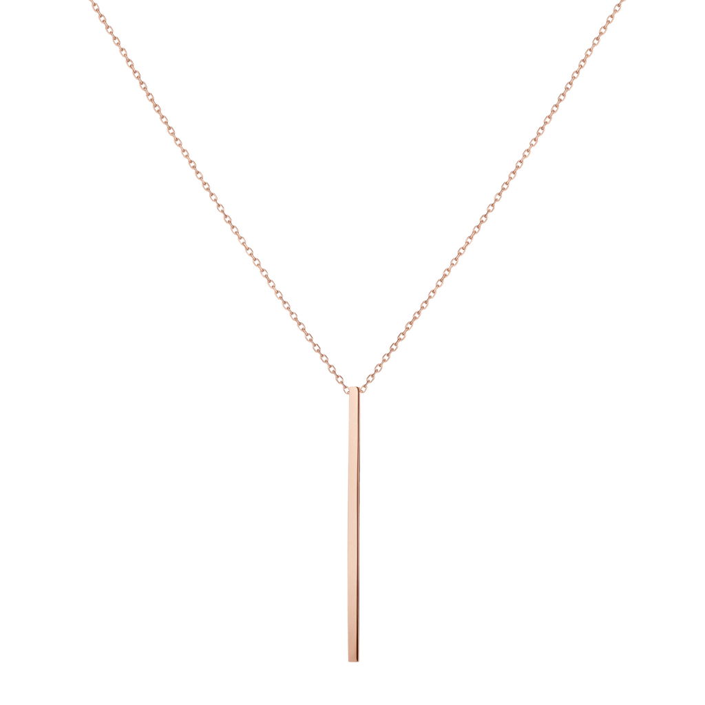 Long Gold Bar Drop Necklace in Yellow, Rose or White Gold