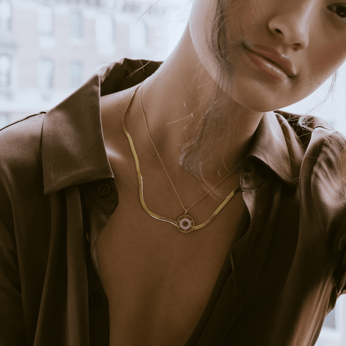 Gold Herringbone Chain Necklace