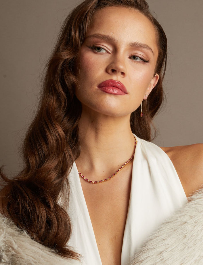 Aurate x Marilyn: Lab Grown Red Marquise Tennis Necklace