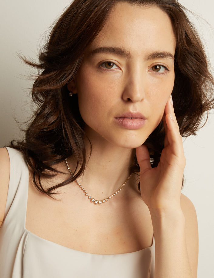 Lab Grown White Sapphire Graduated Georgian Tennis Necklace