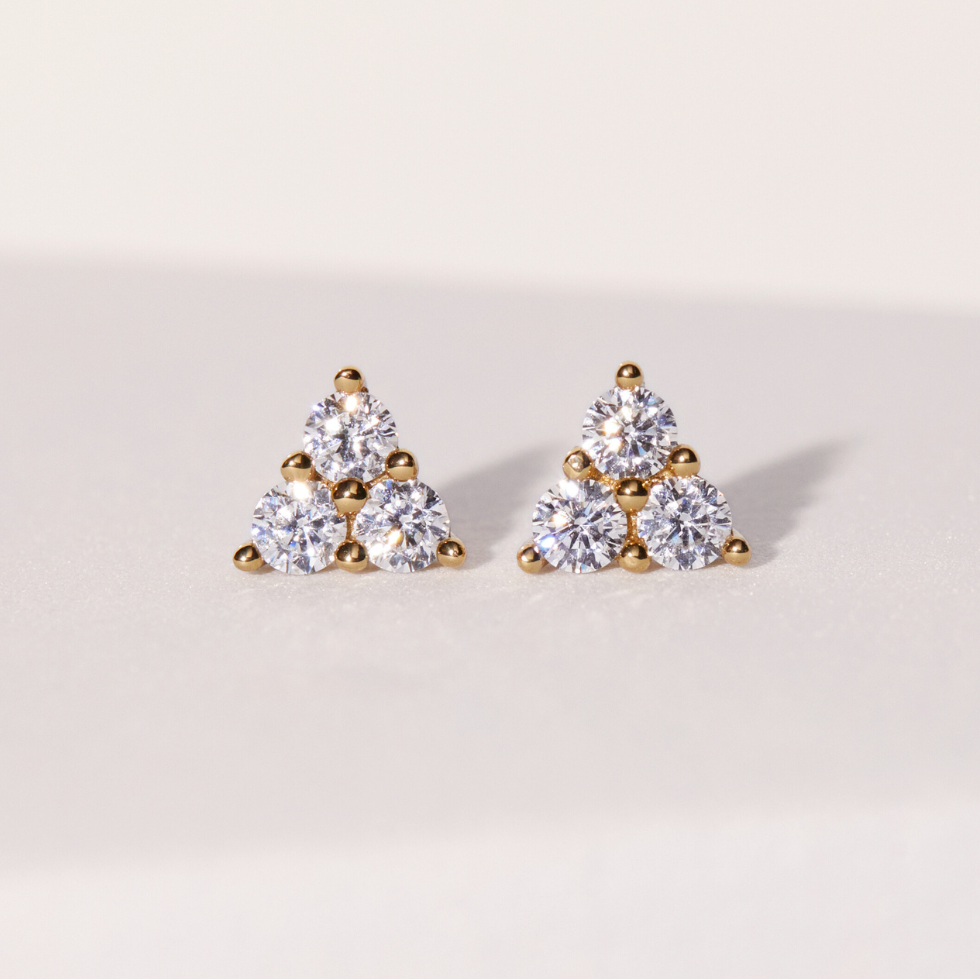 Lab Grown White Sapphire Trinity Stud Earrings