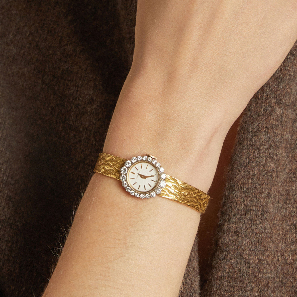 Vintage Gubelin 2ct Diamond Bezel Gold Watch