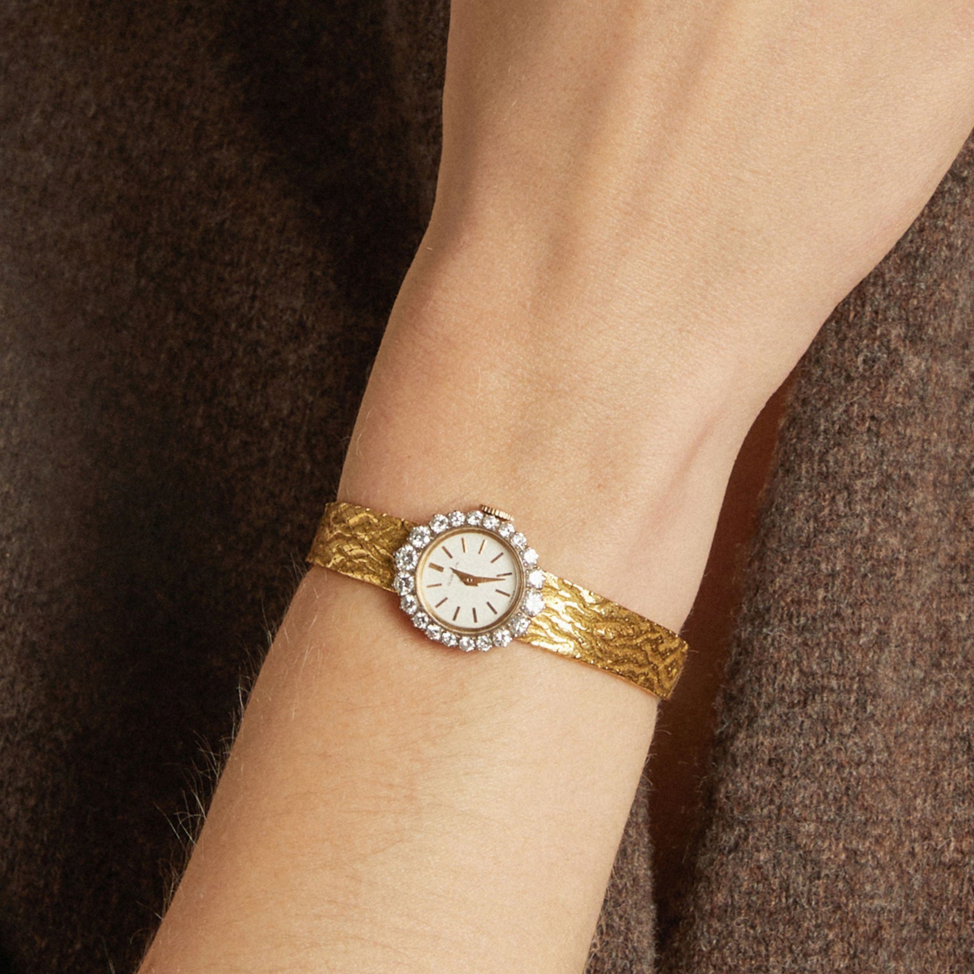 Vintage Gubelin 2ct Diamond Bezel Gold Watch
