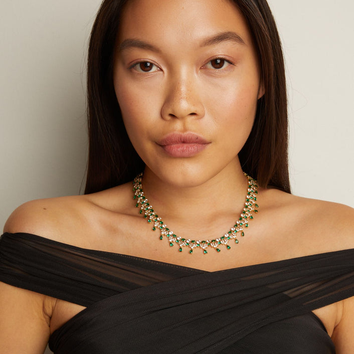 Lab Grown Green Emerald Teardrop Tennis Necklace