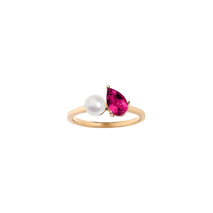Pearl Toi et Moi Ring  - Red Ruby Vermeil Yellow Gold First