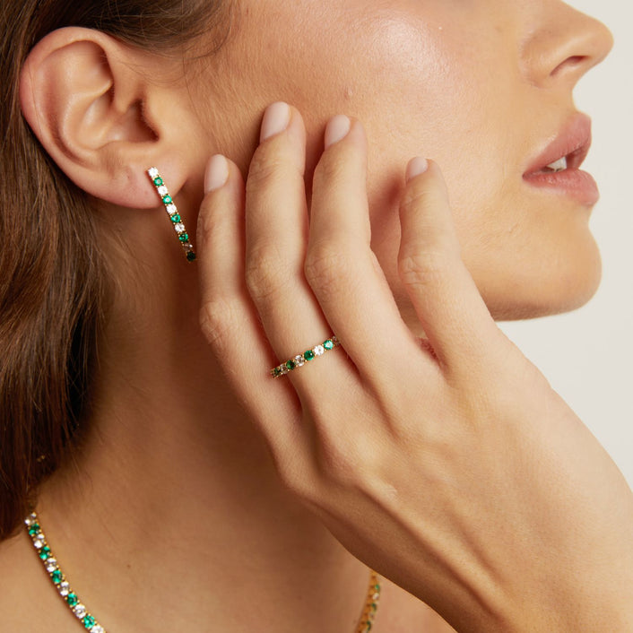 Lab Grown White Sapphire and Green Emerald Alternating Eternity Ring