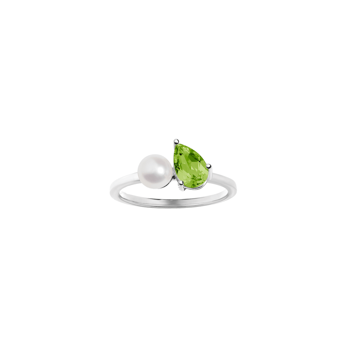 Pearl Toi et Moi Ring Vermeil 14k 18k White Gold Green Peridot