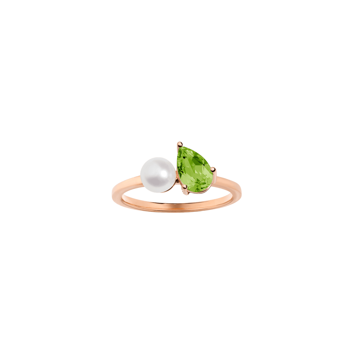 Pearl Toi et Moi Ring Vermeil 14k 18k Rose Gold Green Peridot