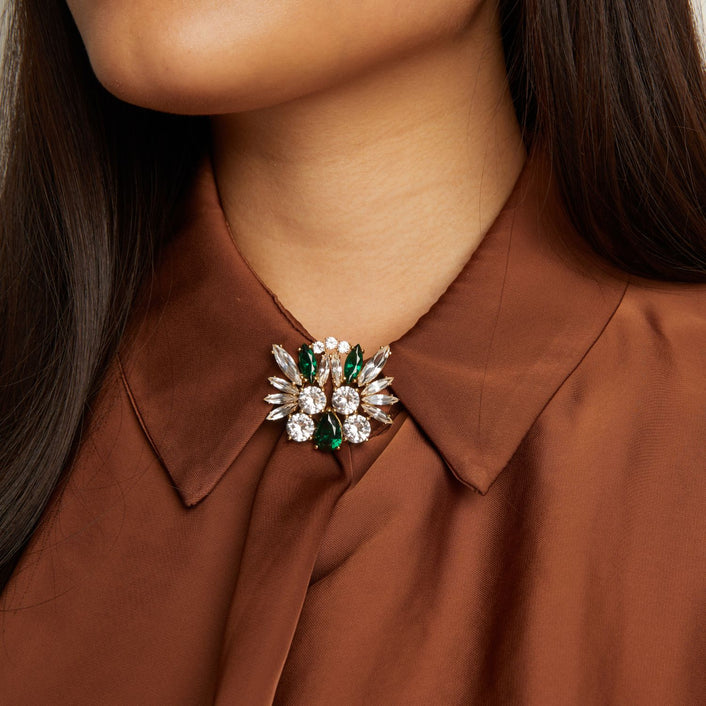 Lab Grown Green Emerald Teardrop Brooch