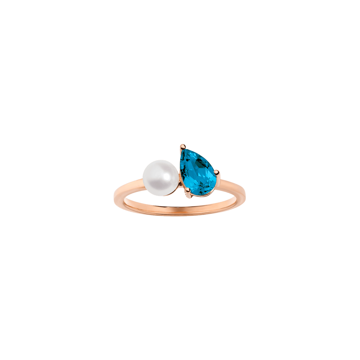 Pearl Toi et Moi Ring Vermeil 14k 18k Rose Gold London Blue Topaz