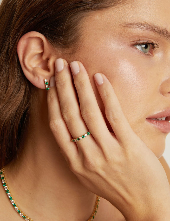 Lab Grown White Sapphire and Green Emerald Alternating Eternity Ring