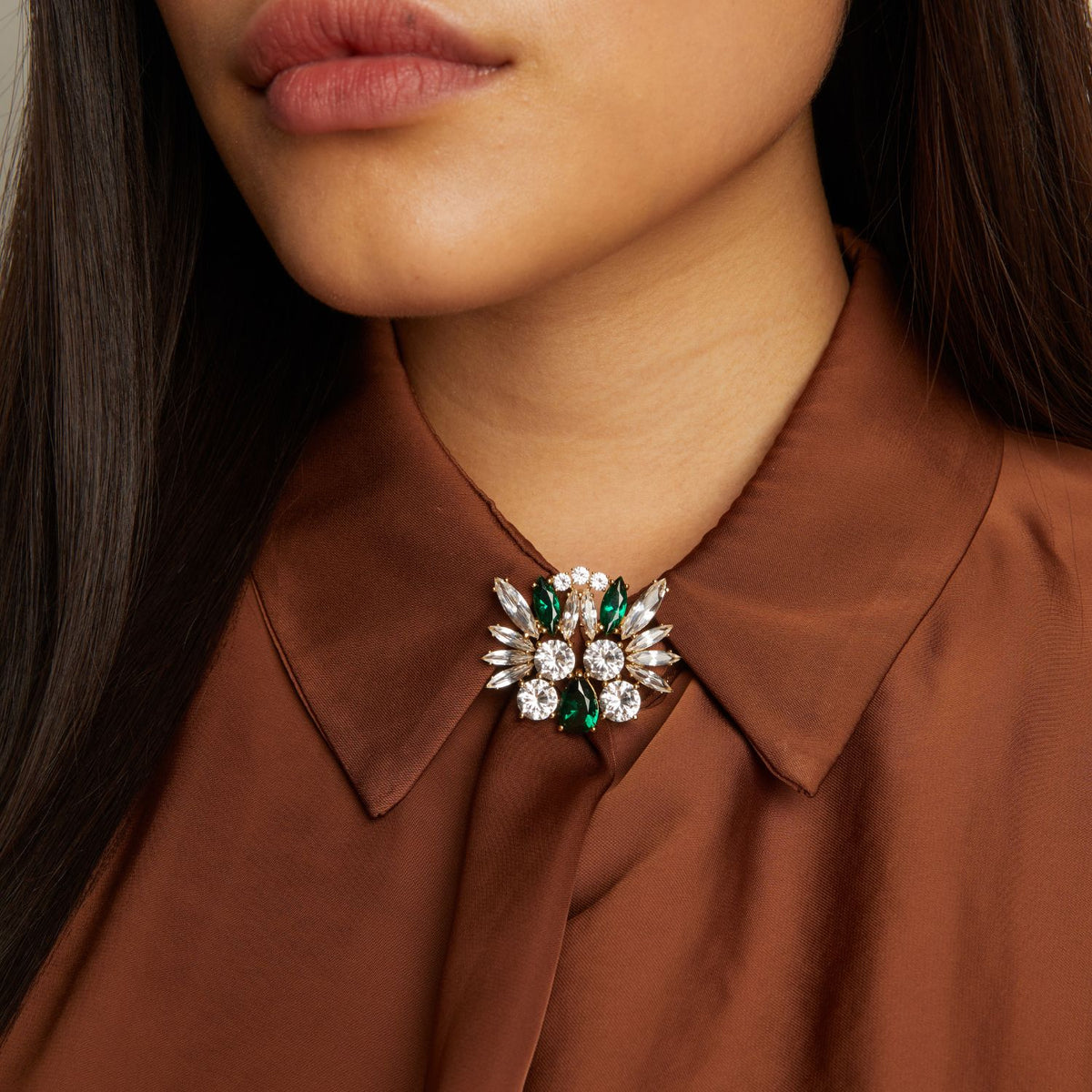 Lab Grown Green Emerald Teardrop Brooch