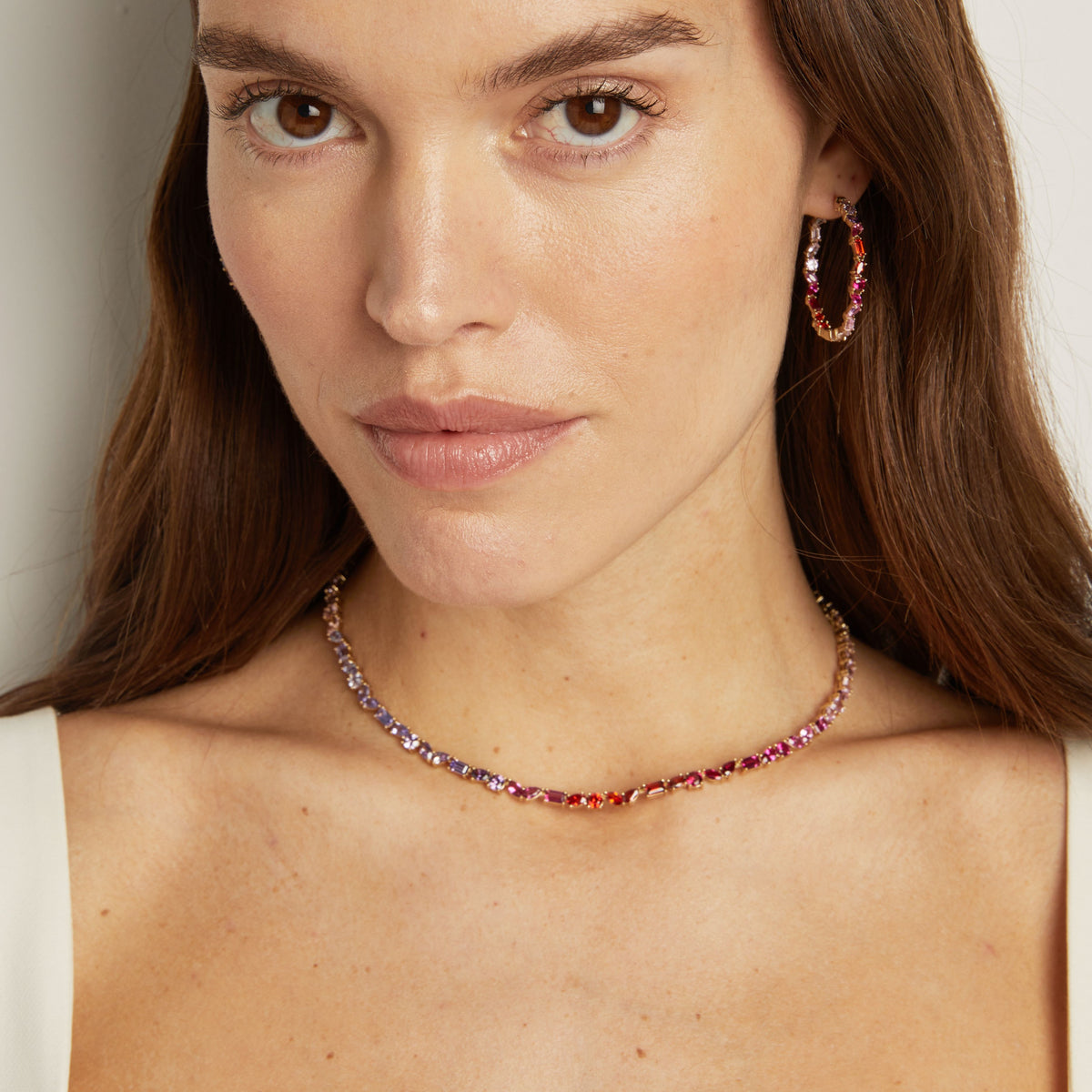 Pink Ombré Mixed Shape Tennis Necklace