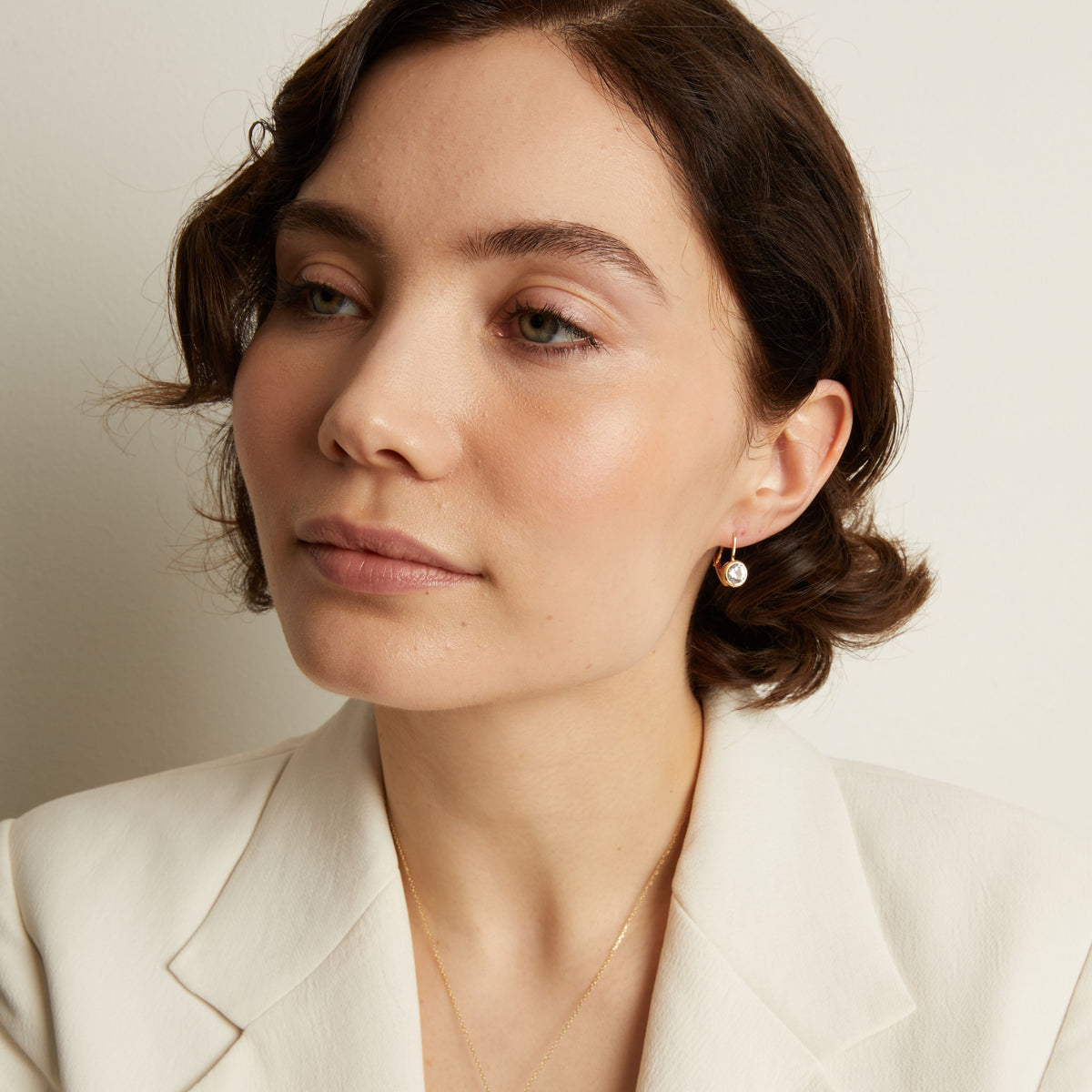 Round Lab Grown White Sapphire Bezel Drop Earrings