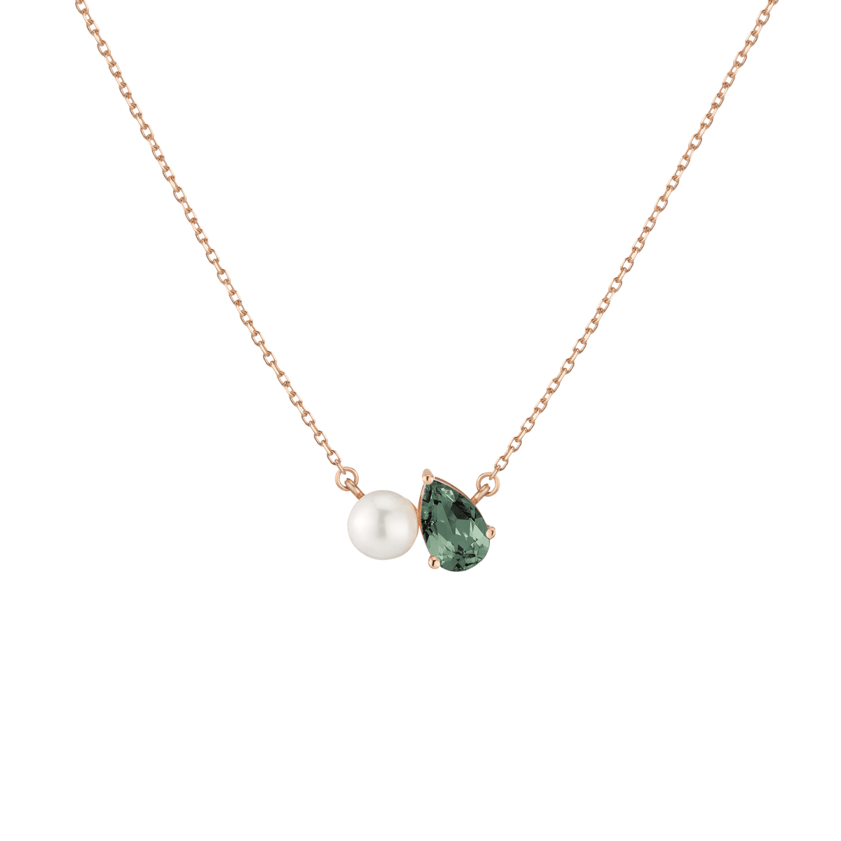 Pearl Toi et Moi Necklace Vermeil 14k 18k Rose Gold Green Tourmaline