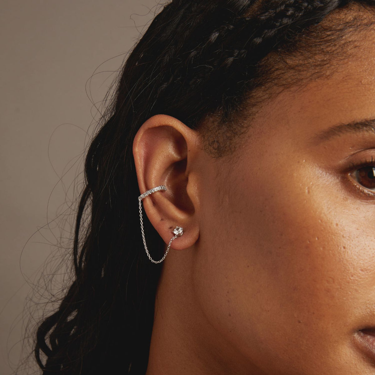 Aurate x Frye: Lab Grown White Sapphire Stud and Ear Cuff