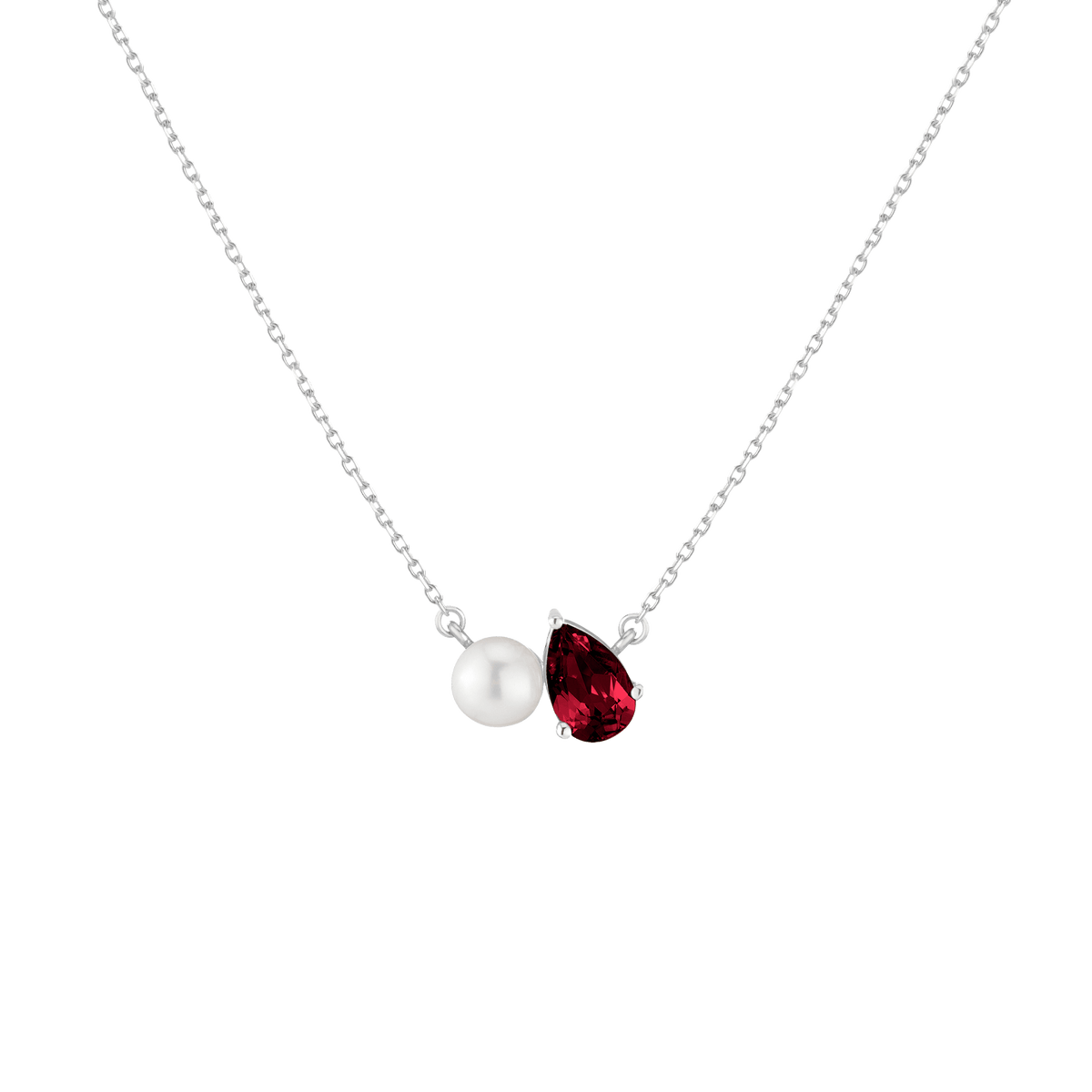 Pearl Toi et Moi Necklace Vermeil 14k 18k White Gold Red Garnet