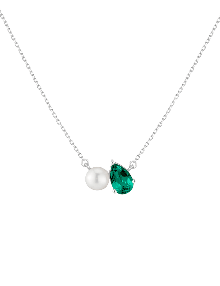 Pearl Toi et Moi Necklace Vermeil 14k 18k White Gold Green Emerald First