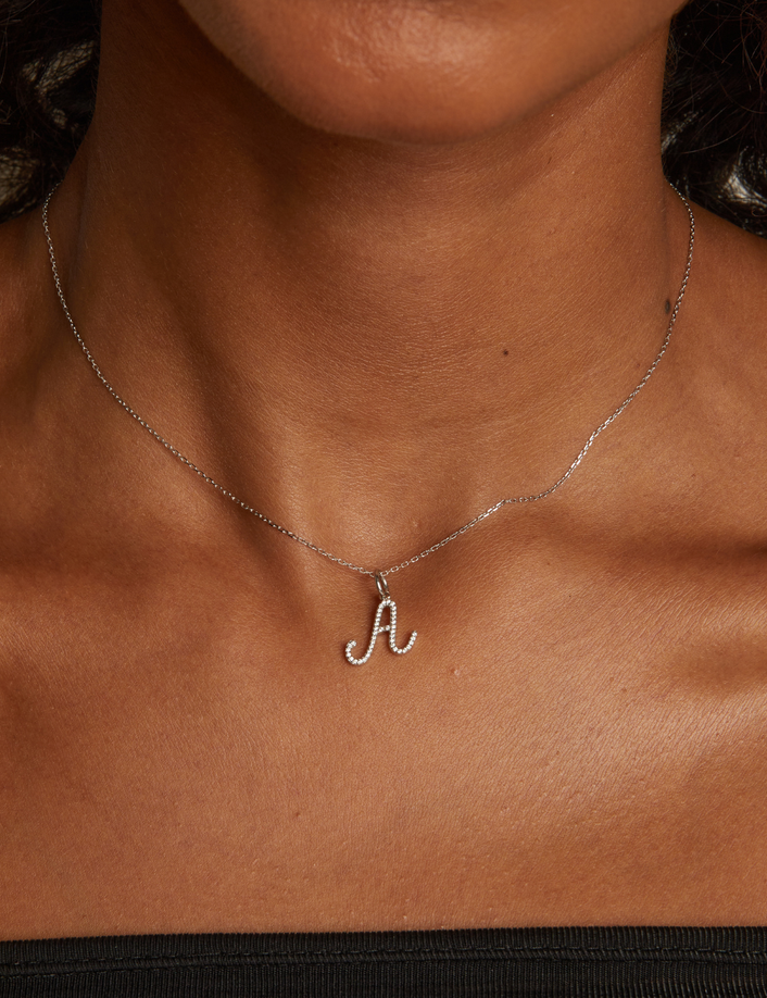 Lab Grown White Sapphire Script Letter Pendant