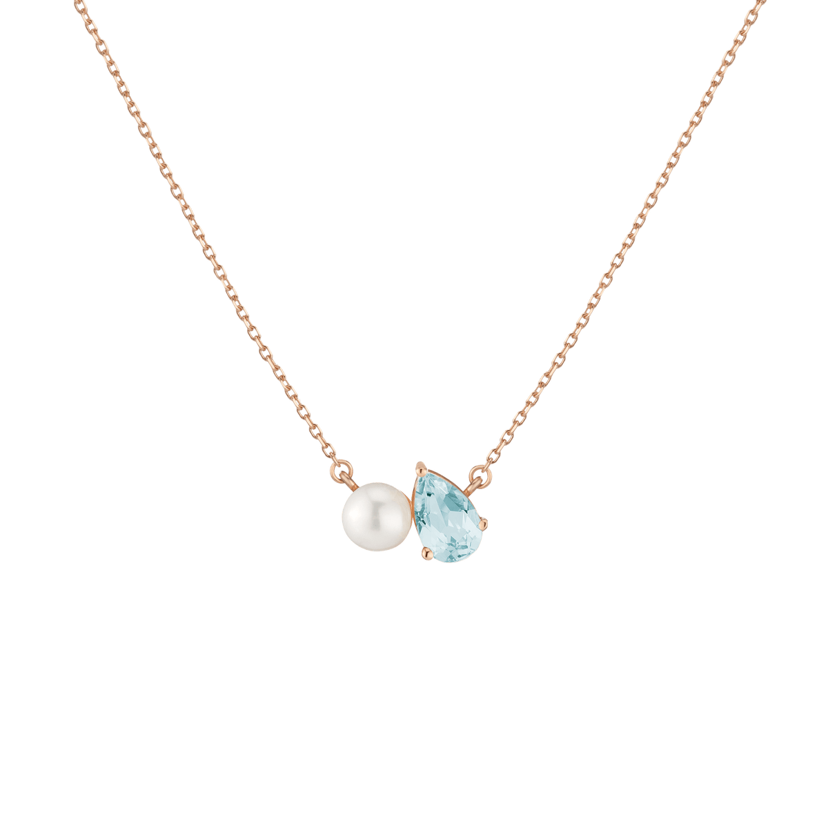 Pearl Toi et Moi Necklace Vermeil 14k 18k Rose Gold Aquamarine