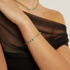 Lab Grown White Sapphire and Green Emerald Alternating Tennis Bracelet