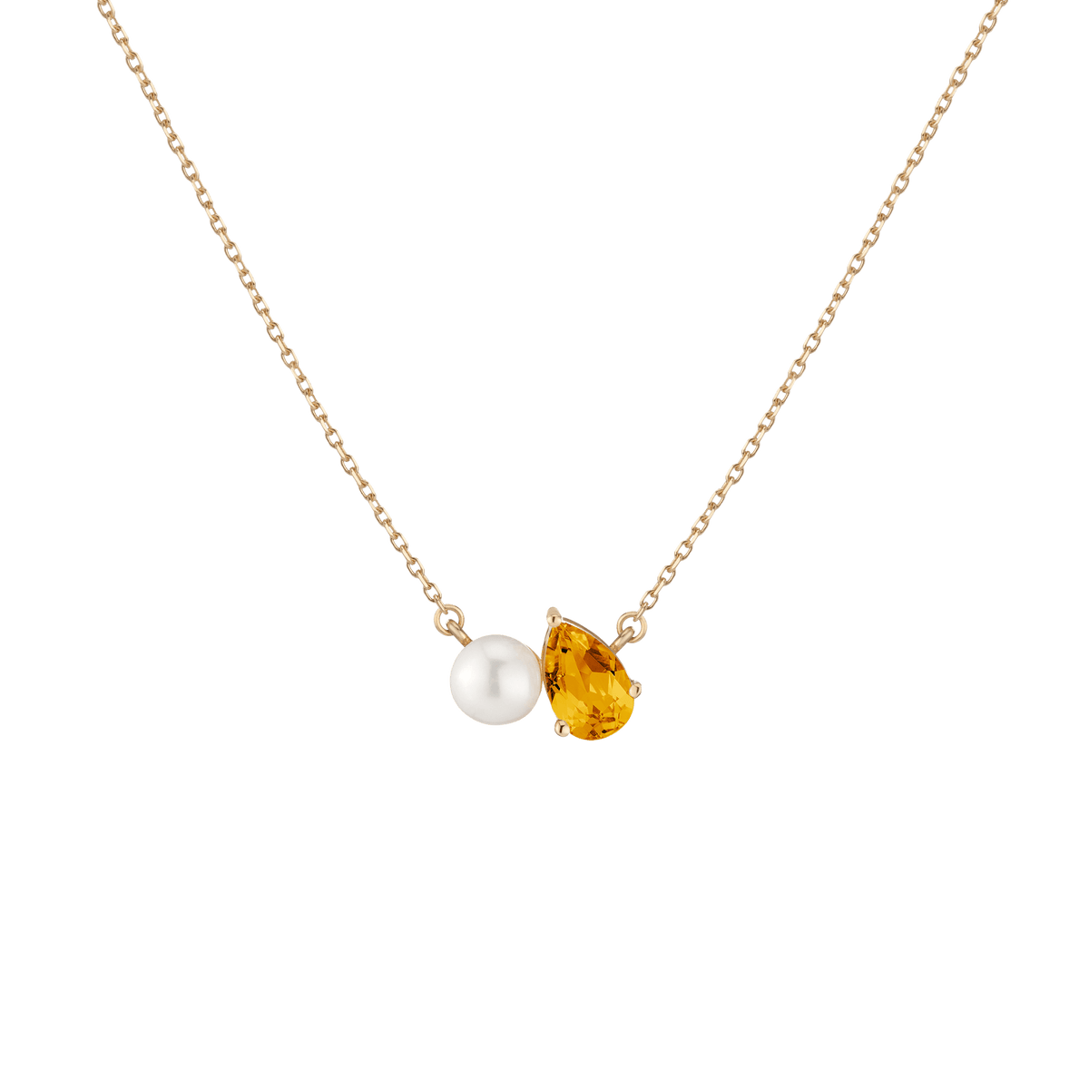 Pearl Toi et Moi Necklace Vermeil 14k 18k Yellow Gold Yellow Citrine