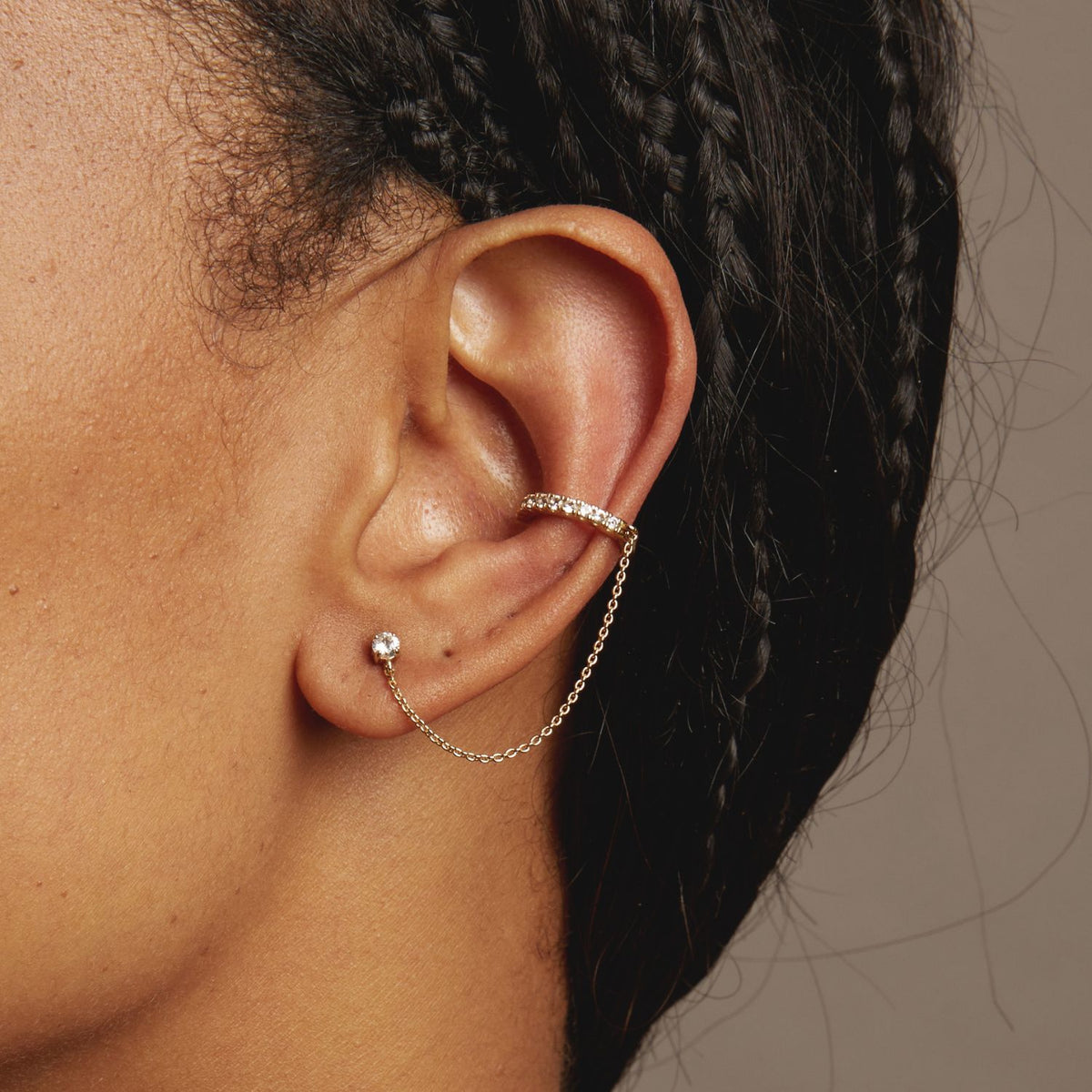 Aurate x Frye: Lab Grown White Sapphire Stud and Ear Cuff