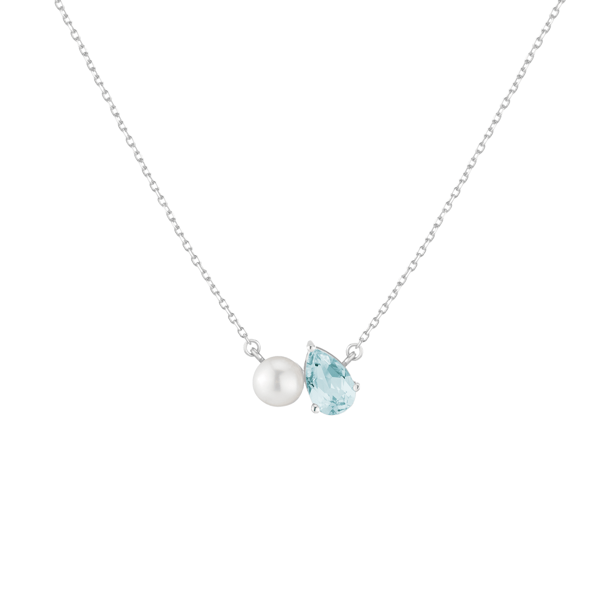 Pearl Toi et Moi Necklace Vermeil 14k 18k White Gold Aquamarine